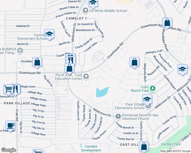 map of restaurants, bars, coffee shops, grocery stores, and more near 7219 Lavaca Bluff in San Antonio