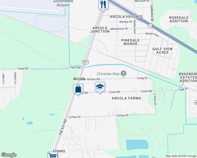 map of restaurants, bars, coffee shops, grocery stores, and more near 318 North Pine Road in Arcola