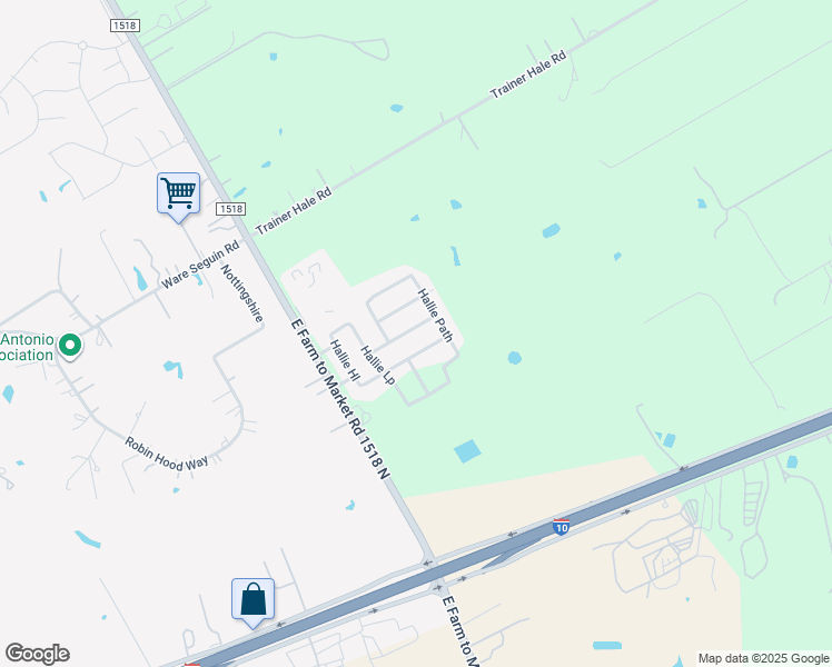 map of restaurants, bars, coffee shops, grocery stores, and more near 13160 Hallie Dawn in Schertz