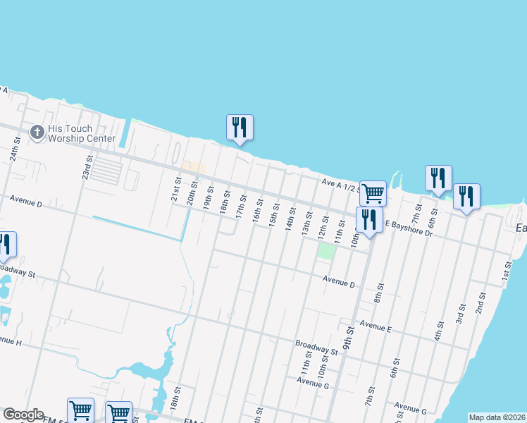 map of restaurants, bars, coffee shops, grocery stores, and more near 227 16th Street in San Leon
