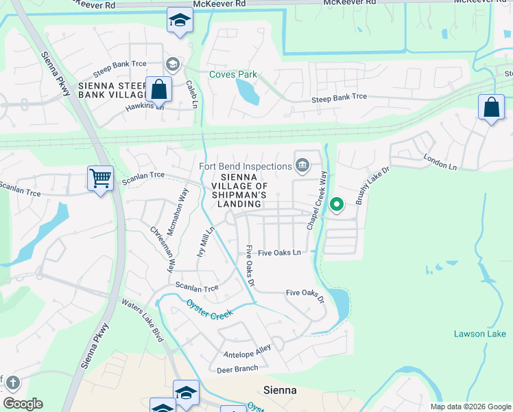 map of restaurants, bars, coffee shops, grocery stores, and more near 10223 Shipmans Landing Dr in Missouri City