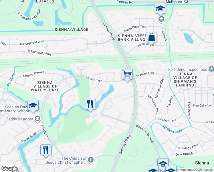 map of restaurants, bars, coffee shops, grocery stores, and more near 45 Sullivans Landing in Missouri City