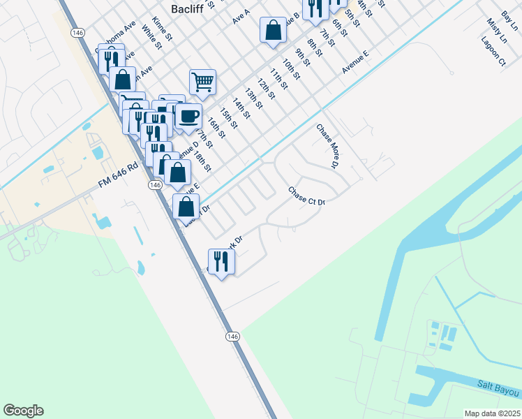 map of restaurants, bars, coffee shops, grocery stores, and more near 946 Chase Lock Drive in Bacliff