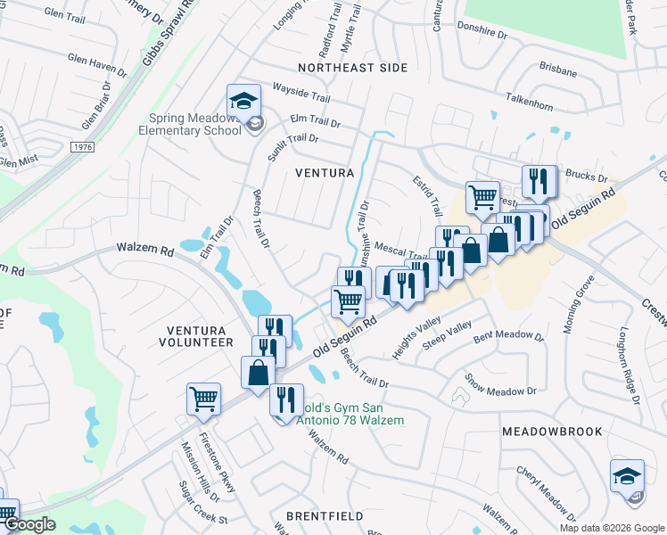 map of restaurants, bars, coffee shops, grocery stores, and more near 8032 Dove Trail Drive in San Antonio