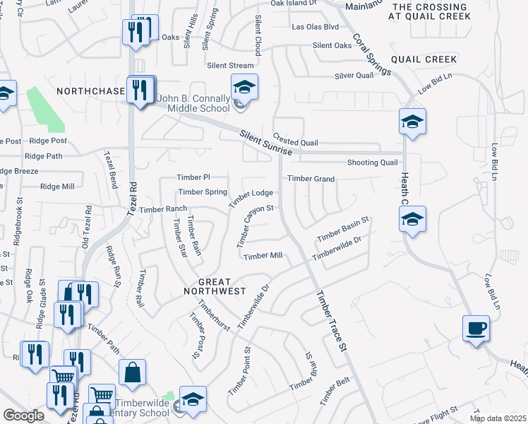 map of restaurants, bars, coffee shops, grocery stores, and more near 5518 Timber Canyon Street in San Antonio