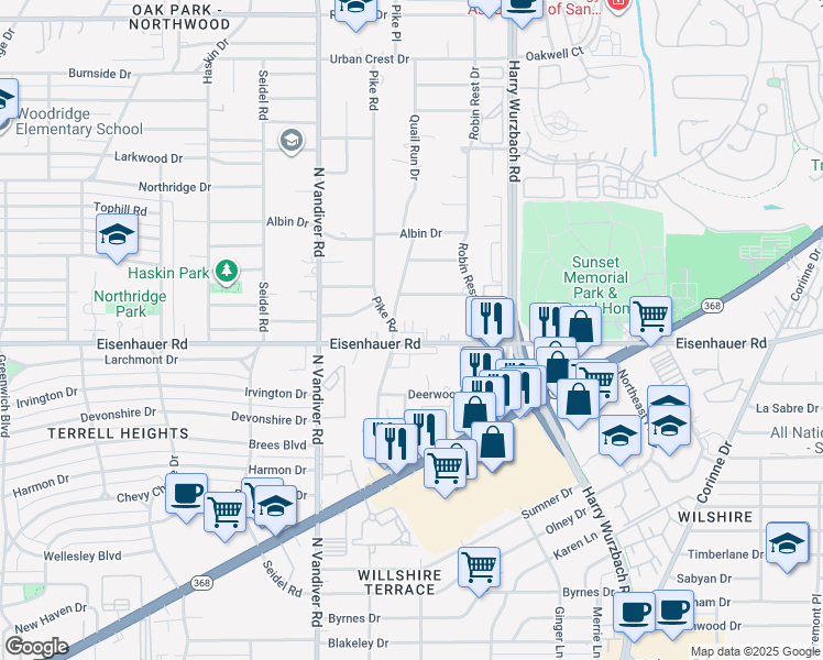 map of restaurants, bars, coffee shops, grocery stores, and more near in San Antonio