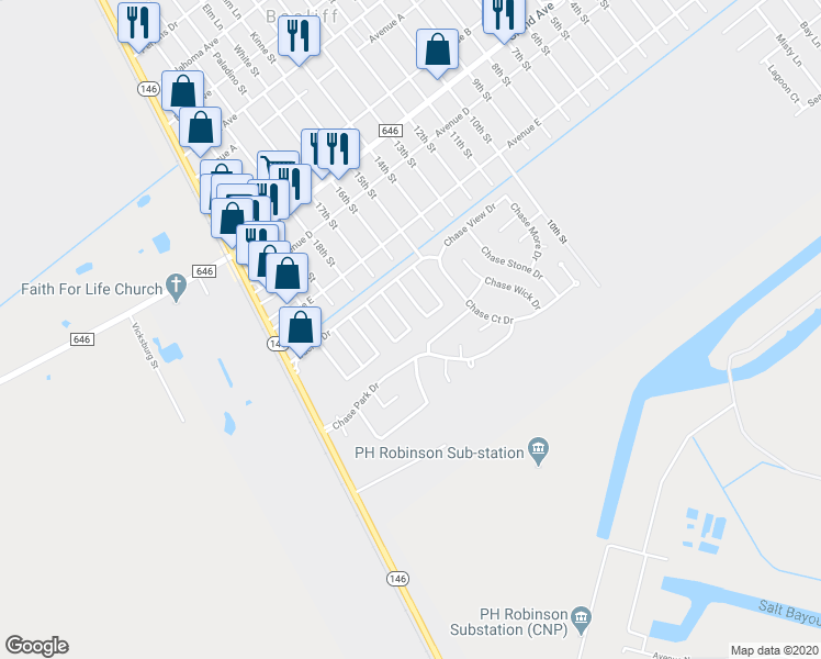 map of restaurants, bars, coffee shops, grocery stores, and more near 4910 Redfish Reef Drive in Bacliff