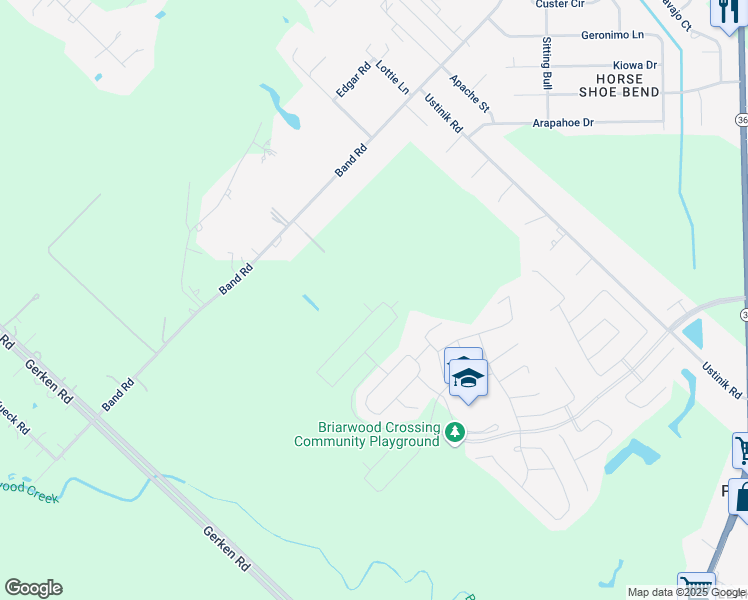 map of restaurants, bars, coffee shops, grocery stores, and more near 3121 Band Road in Rosenberg