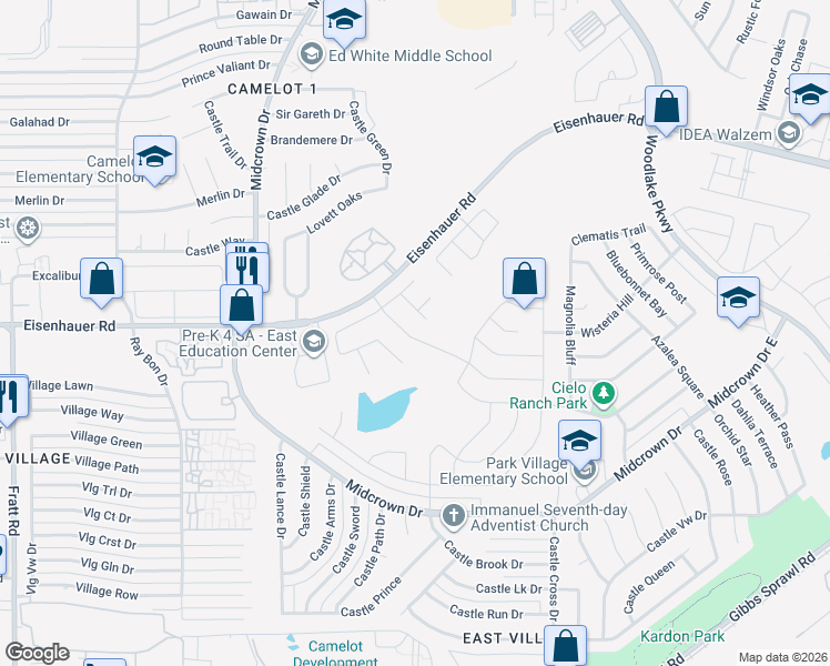 map of restaurants, bars, coffee shops, grocery stores, and more near 5710 Tranquil Dawn in San Antonio