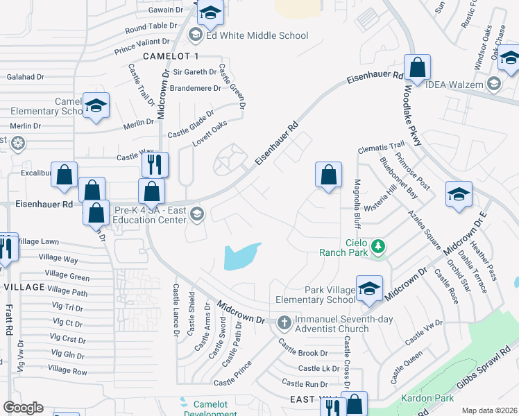 map of restaurants, bars, coffee shops, grocery stores, and more near 5710 Tranquil Dawn in San Antonio