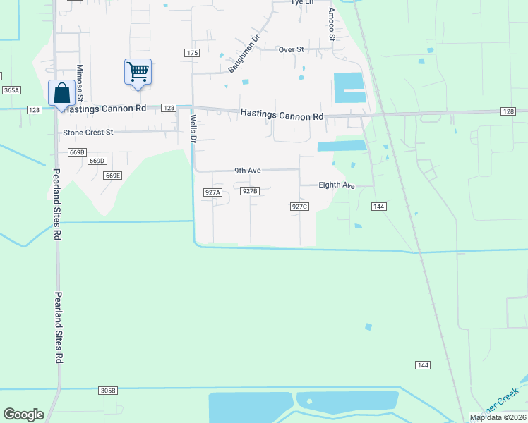 map of restaurants, bars, coffee shops, grocery stores, and more near 19213 County Road 927B in Alvin