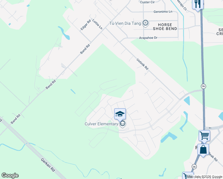 map of restaurants, bars, coffee shops, grocery stores, and more near 4522 Coopers Hill Trail in Rosenberg