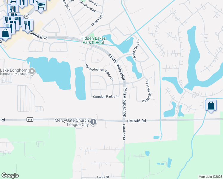 map of restaurants, bars, coffee shops, grocery stores, and more near 3068 Bellflower Pass Lane in League City