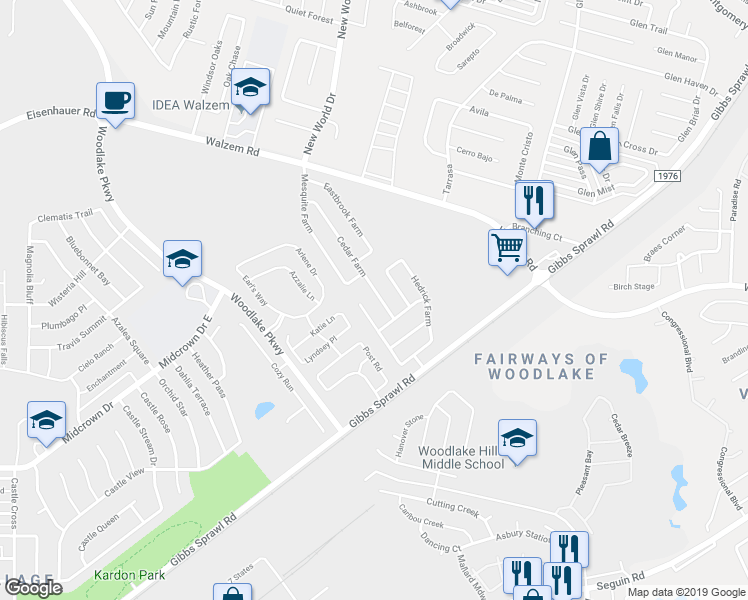 map of restaurants, bars, coffee shops, grocery stores, and more near 7426 Circle Farm in San Antonio