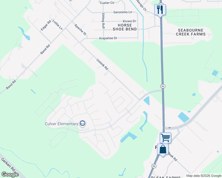 map of restaurants, bars, coffee shops, grocery stores, and more near 2814 Brightridge Drive in Rosenberg