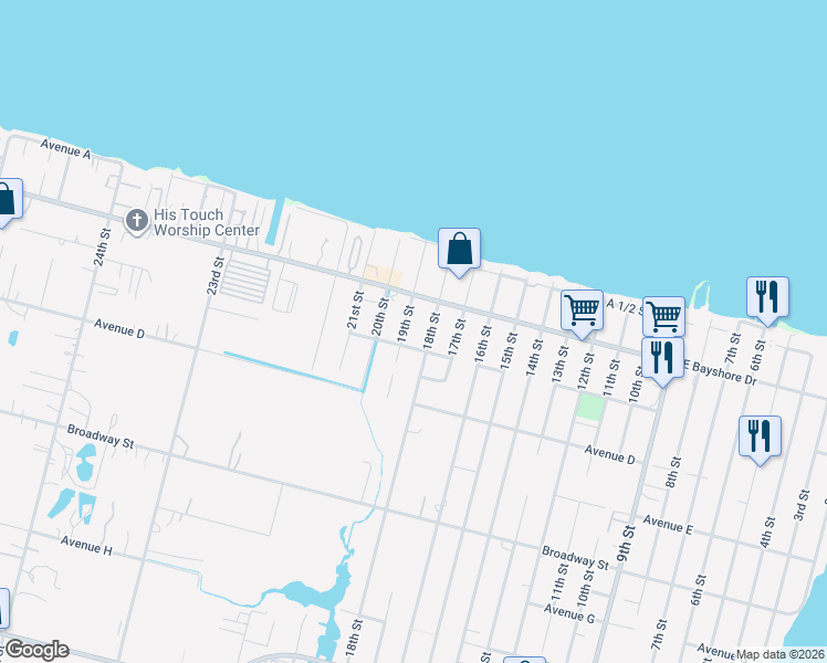 map of restaurants, bars, coffee shops, grocery stores, and more near 246 18th Street in San Leon