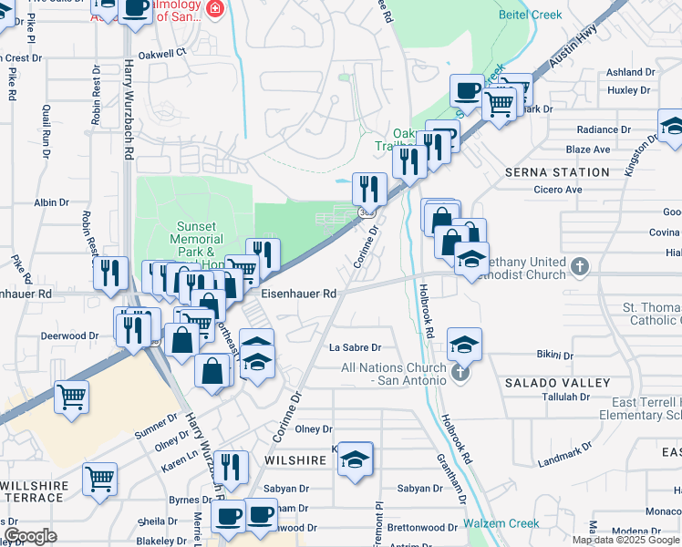 map of restaurants, bars, coffee shops, grocery stores, and more near in San Antonio