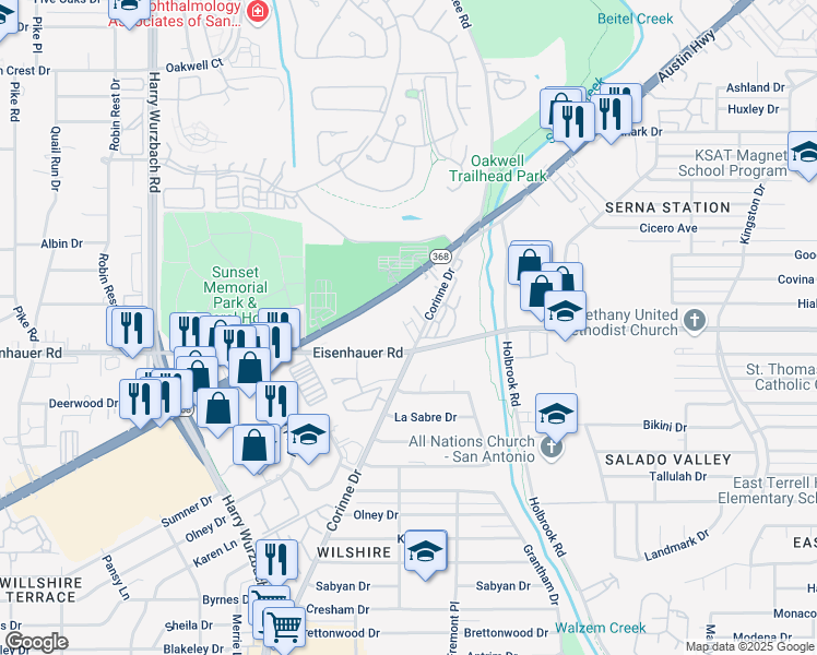 map of restaurants, bars, coffee shops, grocery stores, and more near in San Antonio