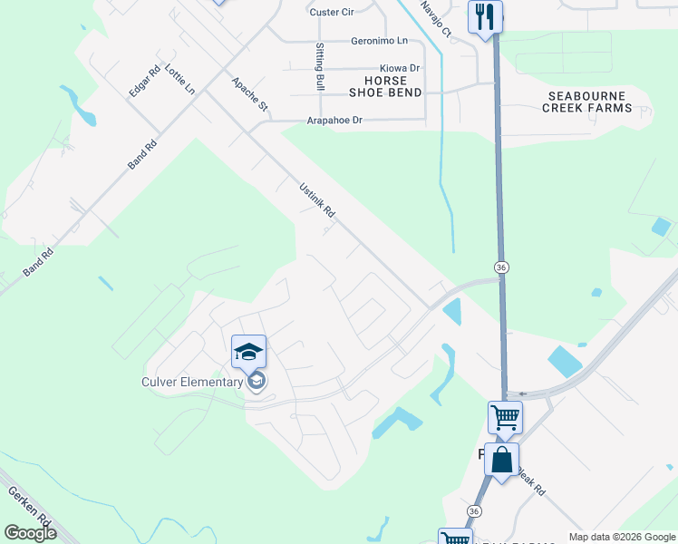 map of restaurants, bars, coffee shops, grocery stores, and more near 2814 Brightridge Drive in Rosenberg