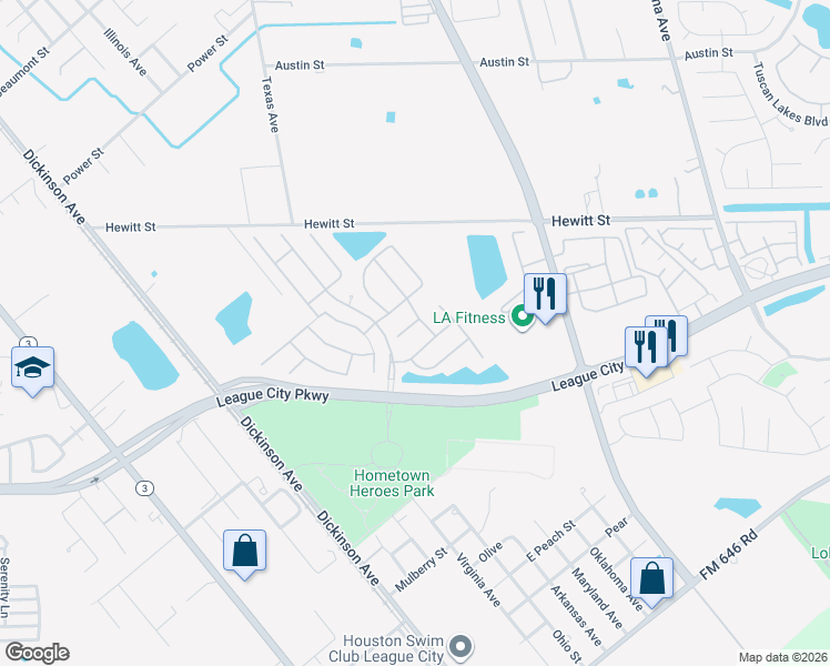 map of restaurants, bars, coffee shops, grocery stores, and more near 706 Rufina Street in League City