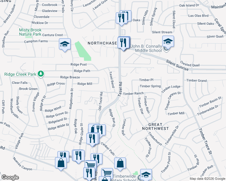 map of restaurants, bars, coffee shops, grocery stores, and more near 6618 Tezel Oaks in San Antonio