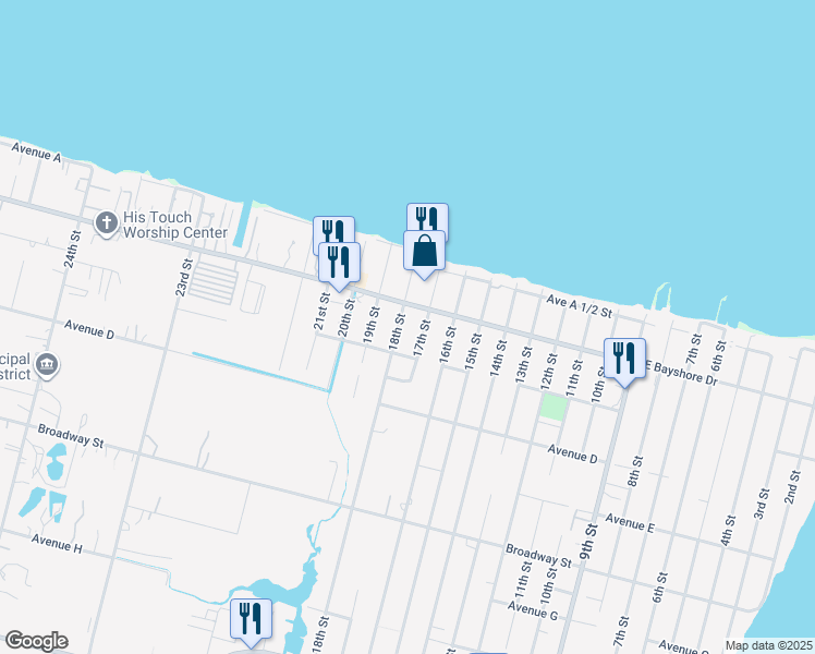 map of restaurants, bars, coffee shops, grocery stores, and more near 241 17th Street in San Leon