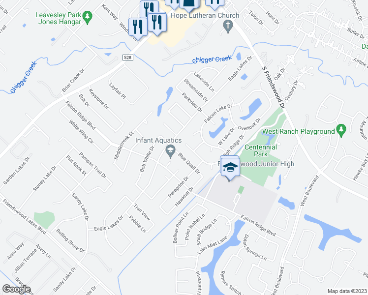 map of restaurants, bars, coffee shops, grocery stores, and more near 1009 High Ridge Road in Friendswood