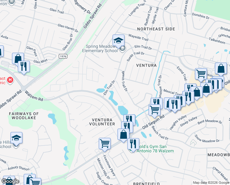 map of restaurants, bars, coffee shops, grocery stores, and more near in Bexar County