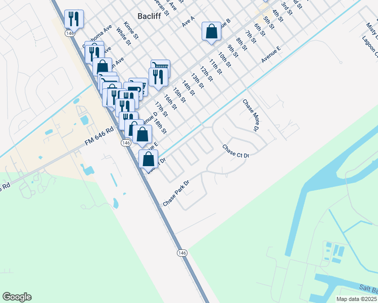 map of restaurants, bars, coffee shops, grocery stores, and more near 4803 Redfish Reef Drive in Bacliff