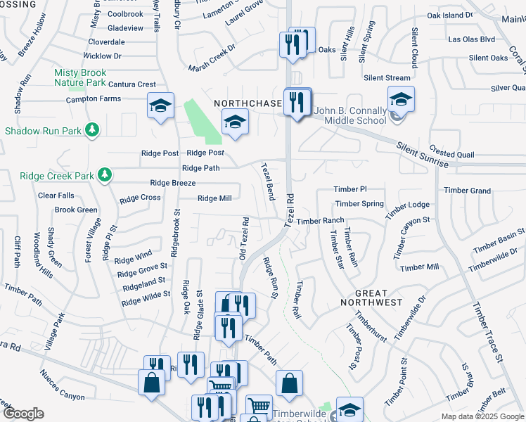 map of restaurants, bars, coffee shops, grocery stores, and more near 6722 Tezel Oaks in San Antonio