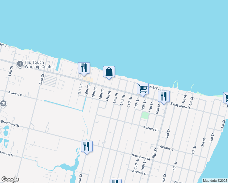 map of restaurants, bars, coffee shops, grocery stores, and more near 135 16th Street in San Leon