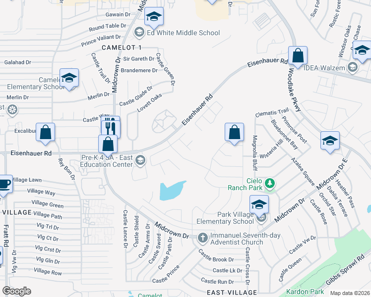 map of restaurants, bars, coffee shops, grocery stores, and more near 5611 Tranquil Dawn in San Antonio