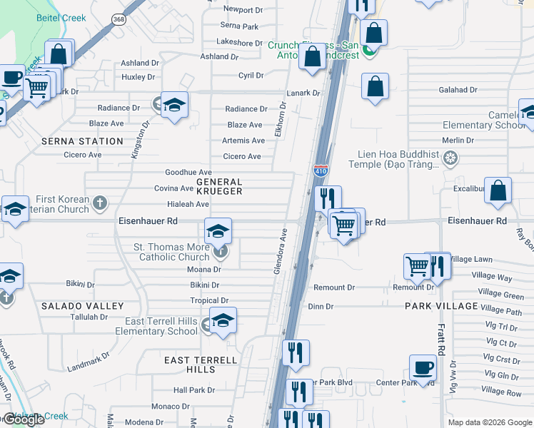 map of restaurants, bars, coffee shops, grocery stores, and more near in San Antonio