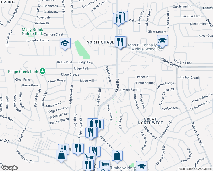 map of restaurants, bars, coffee shops, grocery stores, and more near 6722 Tezel Oaks in San Antonio