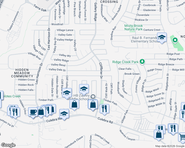 map of restaurants, bars, coffee shops, grocery stores, and more near 5902 Valley Cove in San Antonio