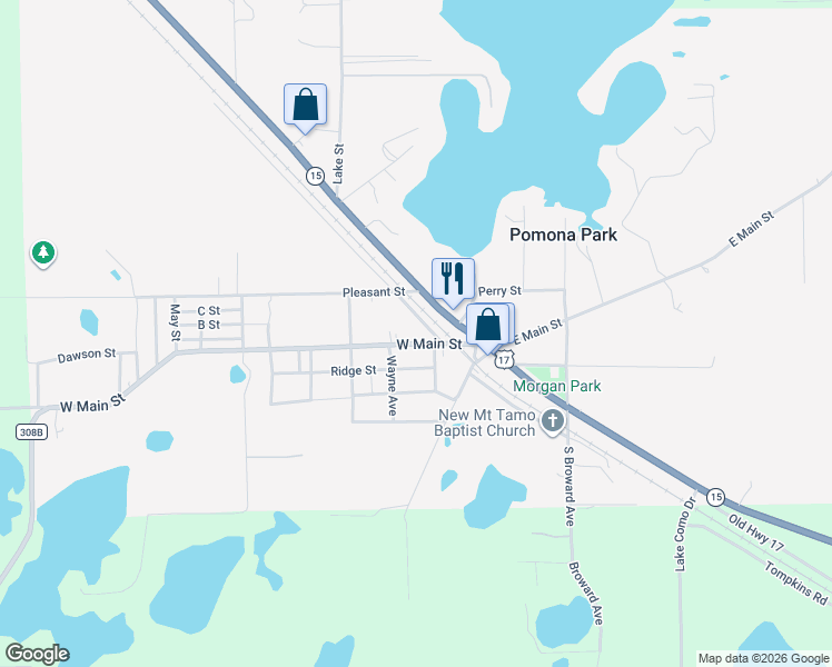 map of restaurants, bars, coffee shops, grocery stores, and more near 204 West Main Street in Pomona Park