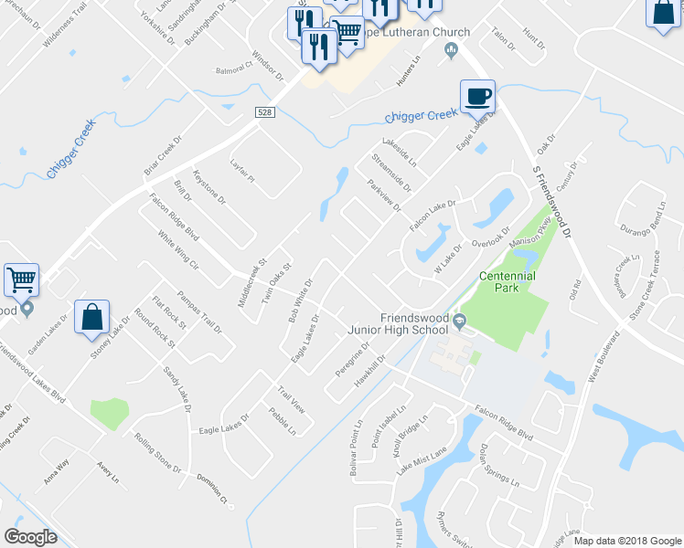 map of restaurants, bars, coffee shops, grocery stores, and more near 999 Eagle Lakes Drive in Friendswood