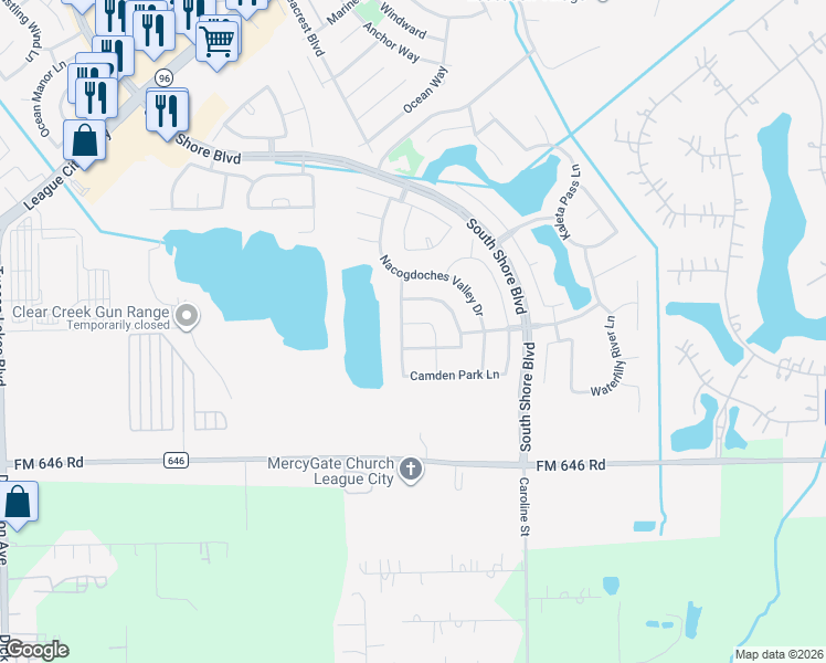 map of restaurants, bars, coffee shops, grocery stores, and more near 3055 Choke Canyon Lane in League City