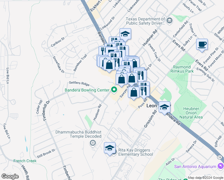 map of restaurants, bars, coffee shops, grocery stores, and more near in San Antonio