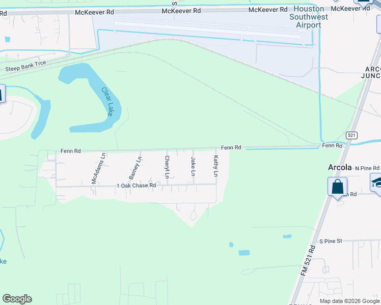 map of restaurants, bars, coffee shops, grocery stores, and more near 803 Fenn Road in Rosharon