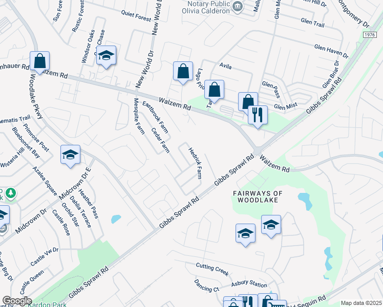 map of restaurants, bars, coffee shops, grocery stores, and more near 7827 Hedrick Farm in San Antonio
