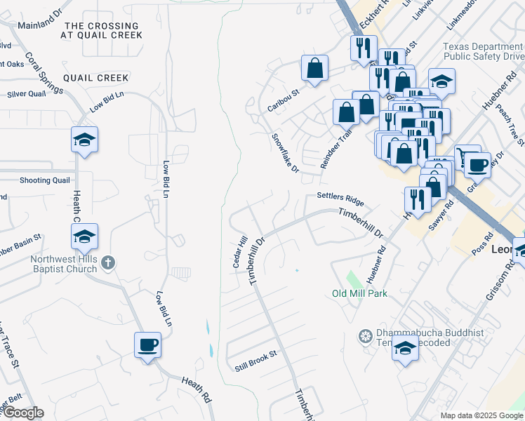 map of restaurants, bars, coffee shops, grocery stores, and more near 7408 Barryhill Street in San Antonio