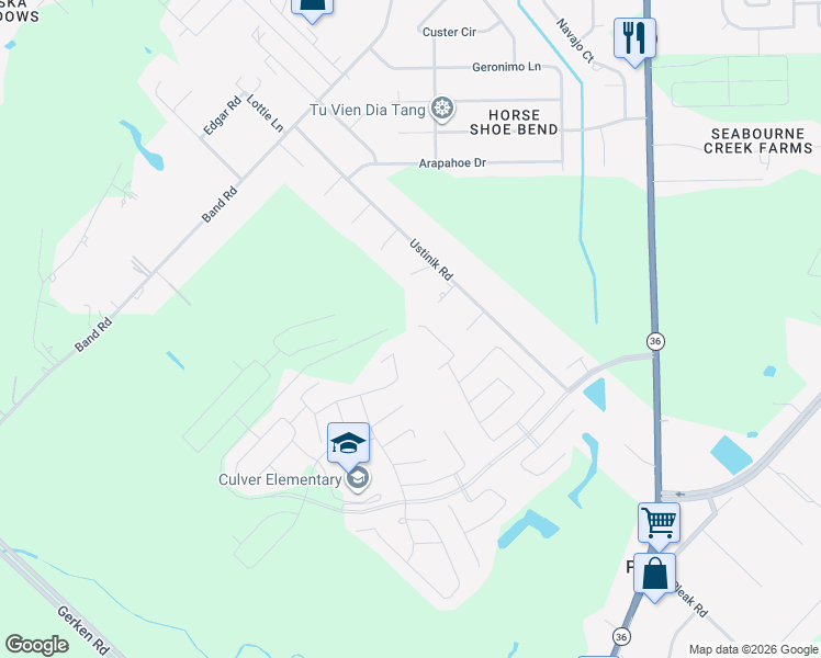 map of restaurants, bars, coffee shops, grocery stores, and more near 4202 Brightridge Drive in Rosenberg