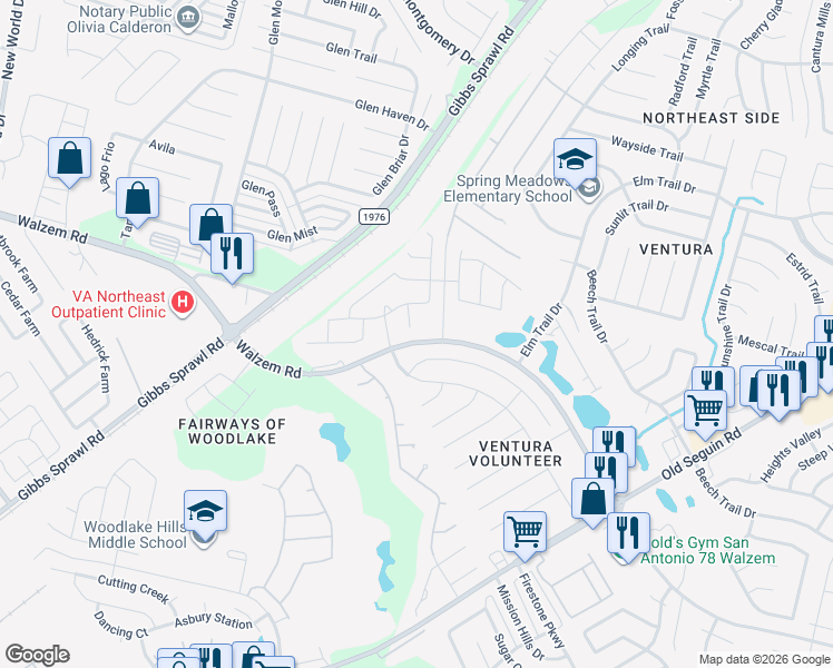 map of restaurants, bars, coffee shops, grocery stores, and more near 7206 Archers Coach in San Antonio