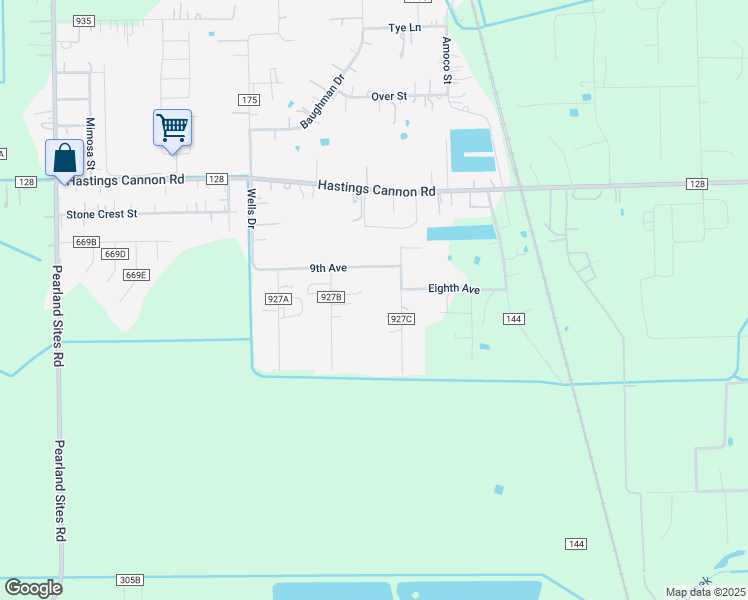 map of restaurants, bars, coffee shops, grocery stores, and more near 19165 County Road 927B in Alvin