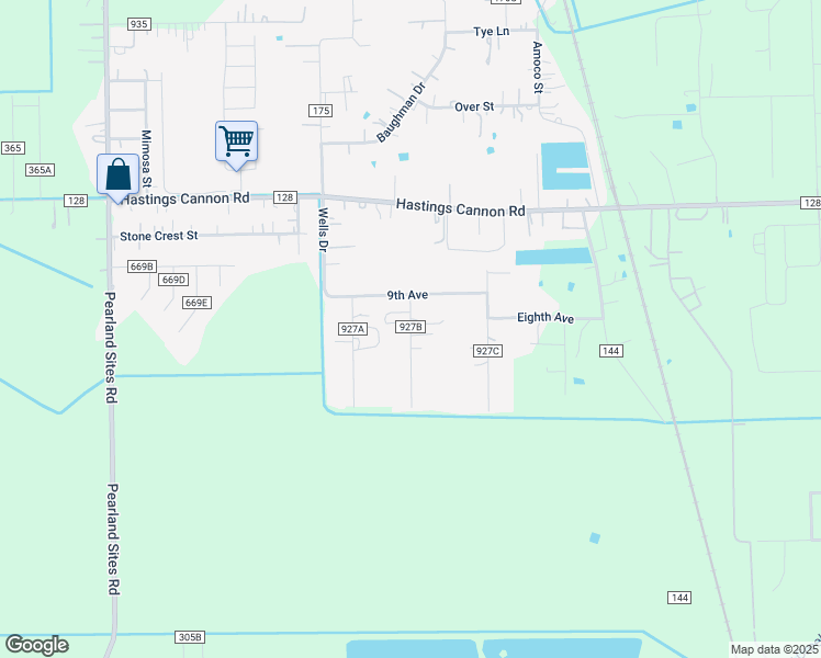 map of restaurants, bars, coffee shops, grocery stores, and more near 19165 County Road 927B in Alvin