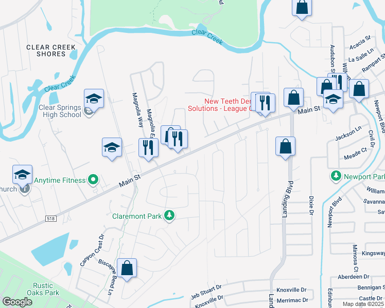 map of restaurants, bars, coffee shops, grocery stores, and more near 3291 West Main Street in League City
