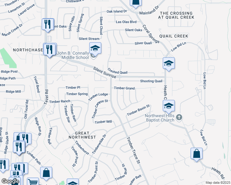 map of restaurants, bars, coffee shops, grocery stores, and more near 5619 Timber Jack in San Antonio