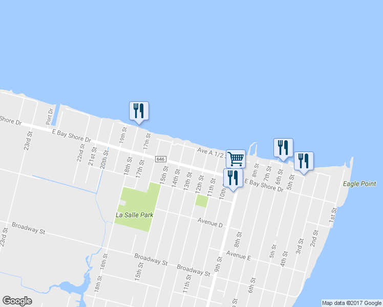 map of restaurants, bars, coffee shops, grocery stores, and more near 122 13th Street in San Leon