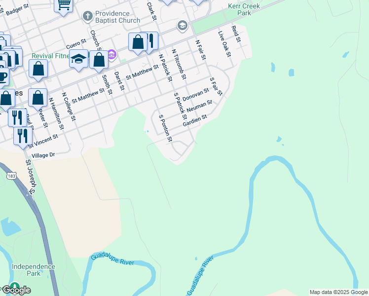 map of restaurants, bars, coffee shops, grocery stores, and more near 1329 South Rivercrest Drive in Gonzales